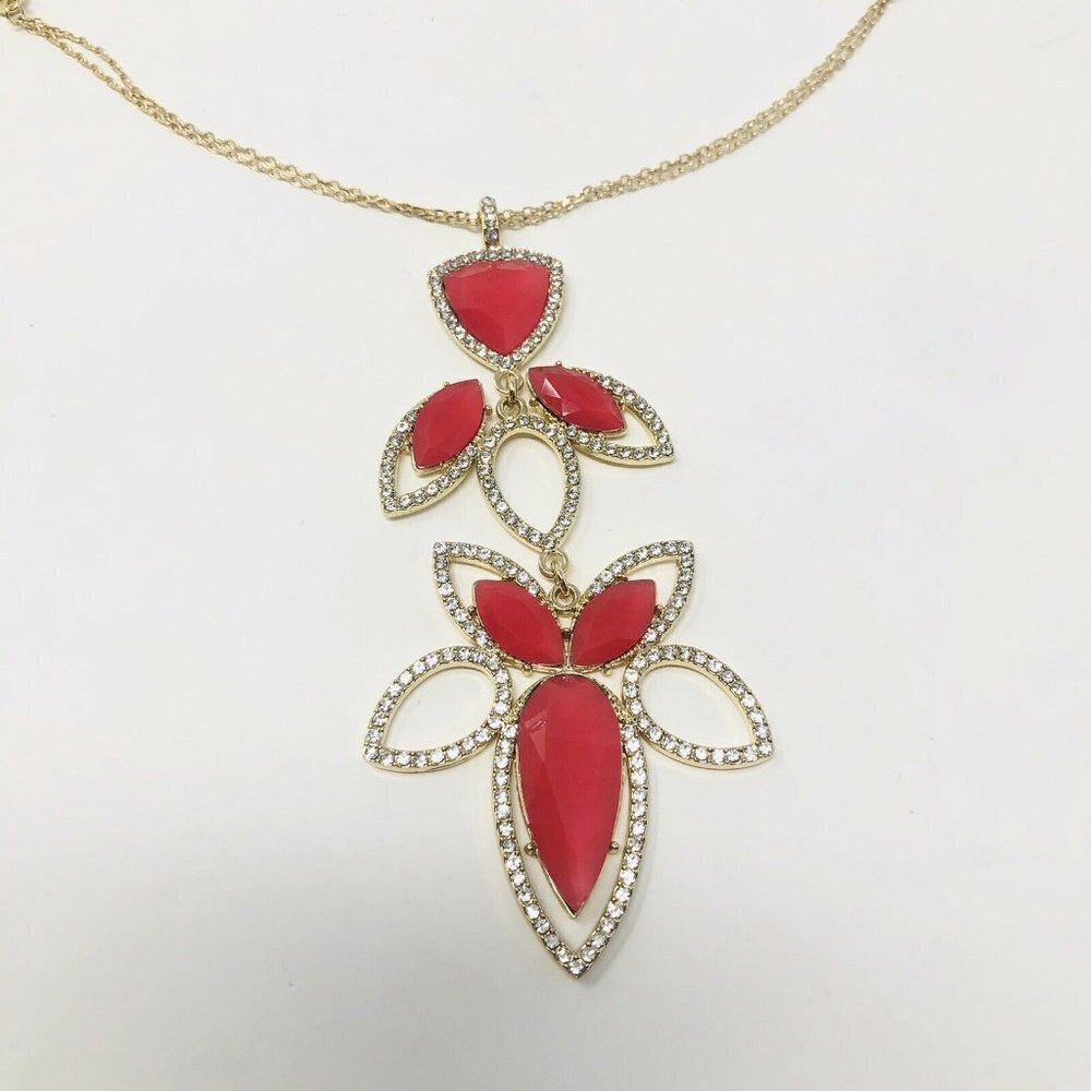 INC Long Pendant Long Necklace Red‎ Gold Tone